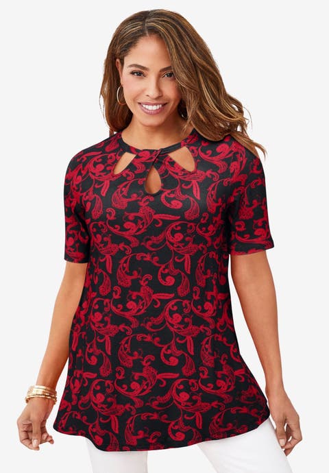 Stretch Knit Cutout Swing Tunic (Plus)