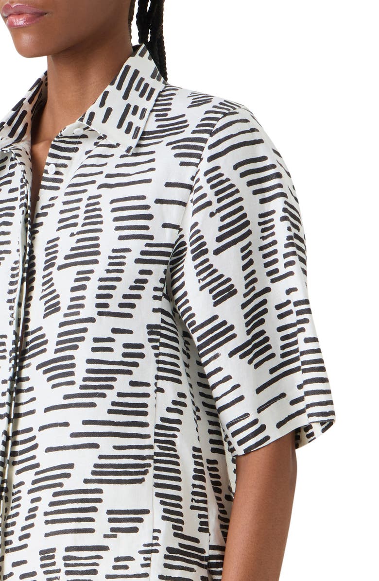 Akris Dance Movements Print Linen Button-Up Shirt, Alternate, color, Ecru-Black