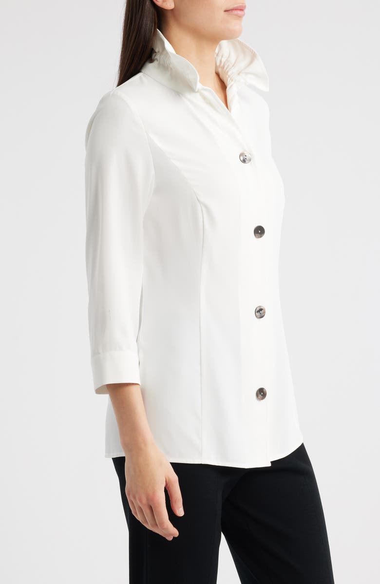 Ming Wang Ruffle Collar Button-Up Shirt, Alternate, color,