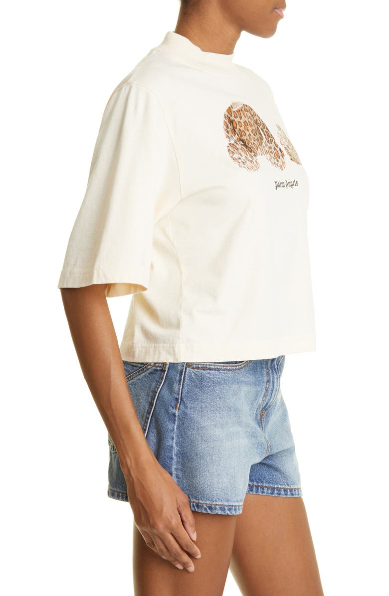 Palm Angels Women's Leopard Bear Crop Cotton Logo Graphic Tee, Alternate, color, 