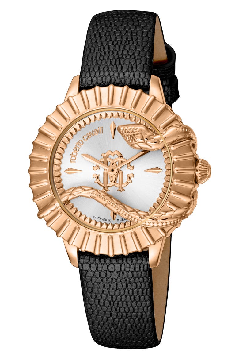 Leather Strap Watch, 33mm, Main, color, BLACK