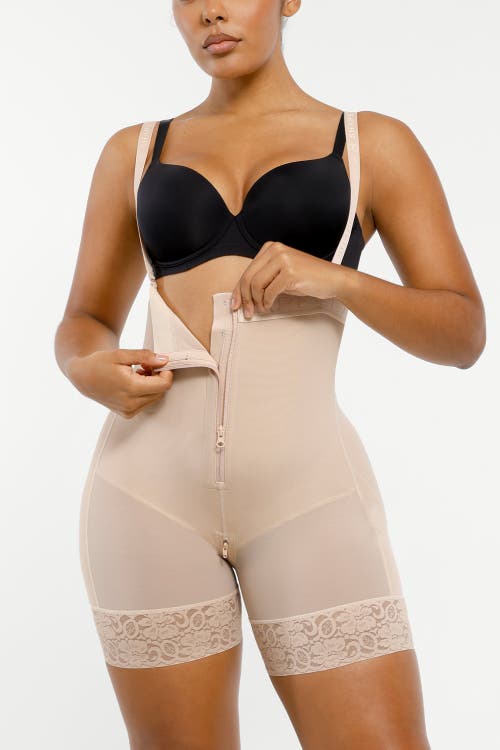 Shapellx Firm Tummy Compression Bodysuit Shaper With Butt Lifter In Tres Naturale