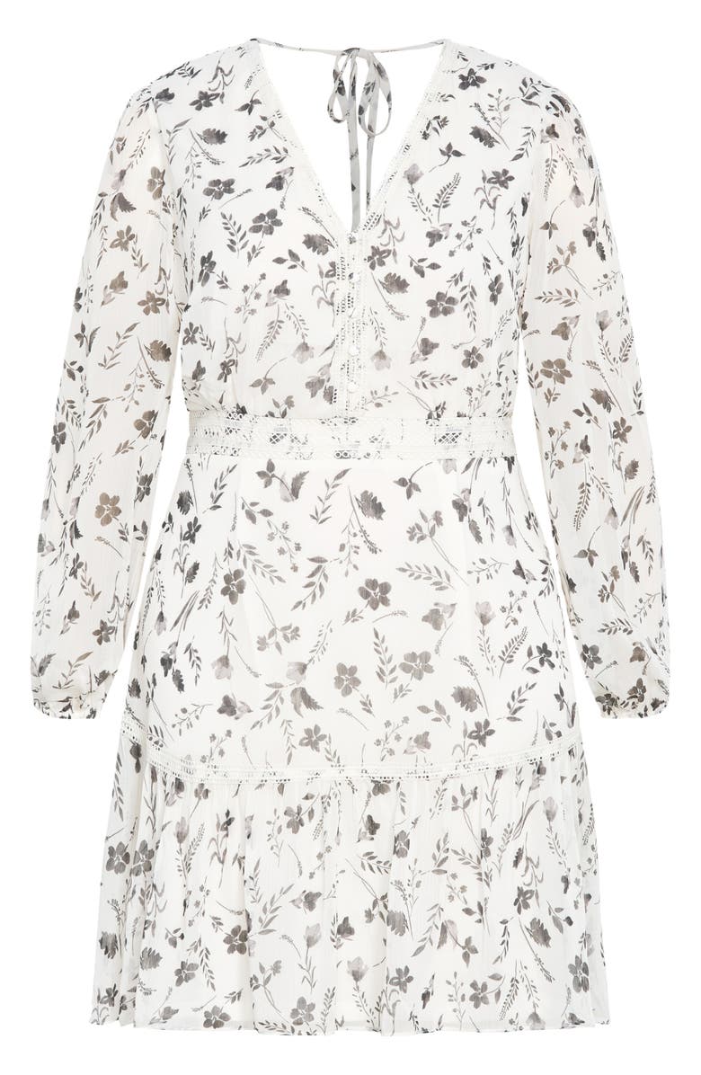 City Chic Kiki Floral Embroidered Long Sleeve Dress, Alternate, color, Aria Mono