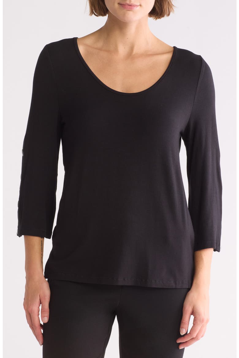 Three Quarter Sleeve Top, Main, color, BLACK