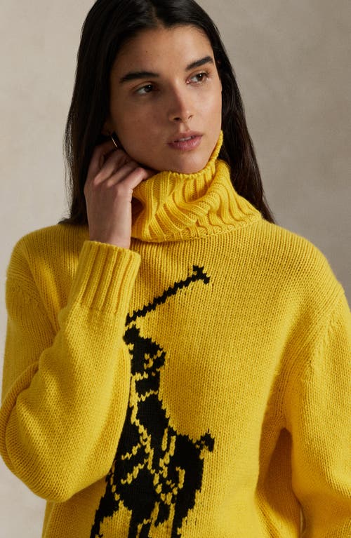 Polo Ralph Lauren Big Pony Turtleneck Wool Sweater In Yellow