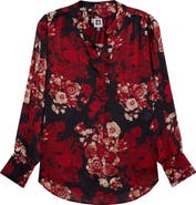 Anne Klein Pleated Print Split Neck Top