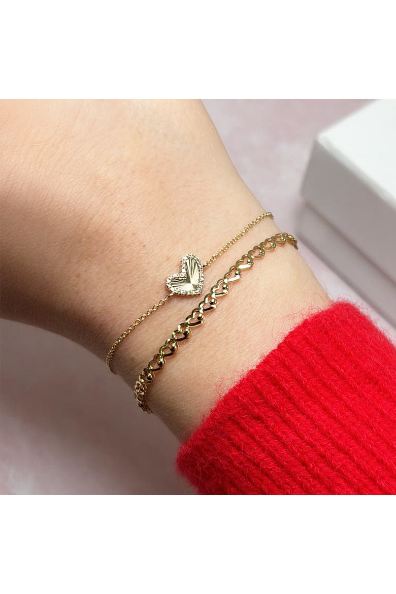 Asymmetrical Fluted Gold Diamond Heart Bracelet, Alternate, color, Yellow Gold