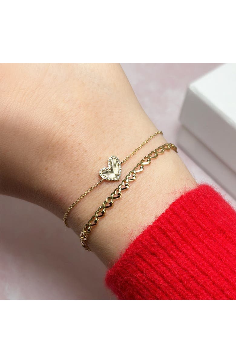 The Lovery Fine Jewelry Asymmetrical Fluted Gold Diamond Heart Bracelet, Alternate, color, Yellow Gold