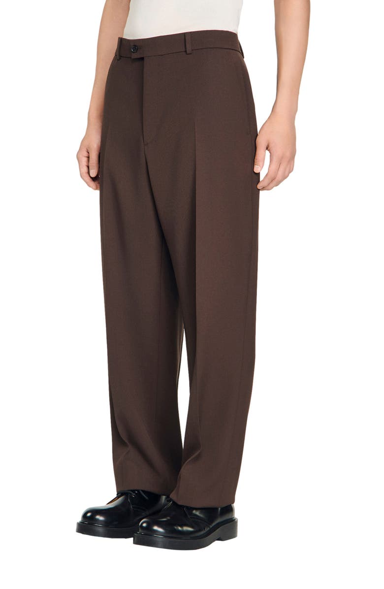 SANDRO Oversized wool trousers, Main, color, Chocolate