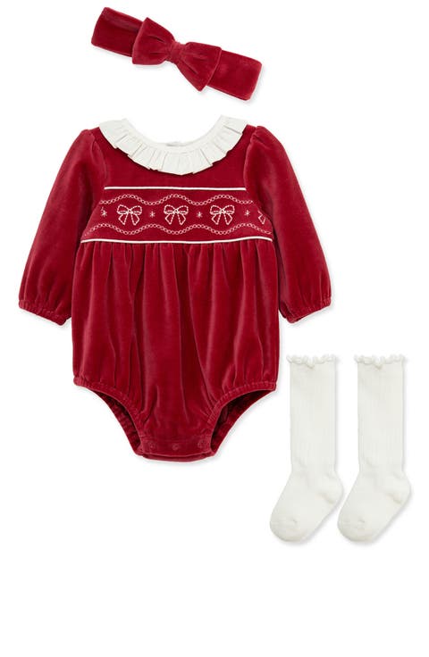 Kids' Bows Bubble Romper, Headband & Socks Set