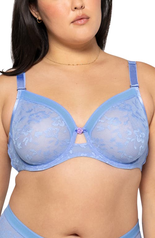 Curvy Couture No-show Lace Underwire Unlined Bra In Denim Blue