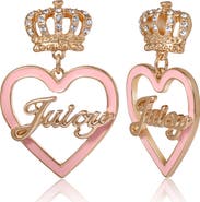 Juicy Couture "Juicy" Gold-Tone Crown & Pink Heart Drop Earrings