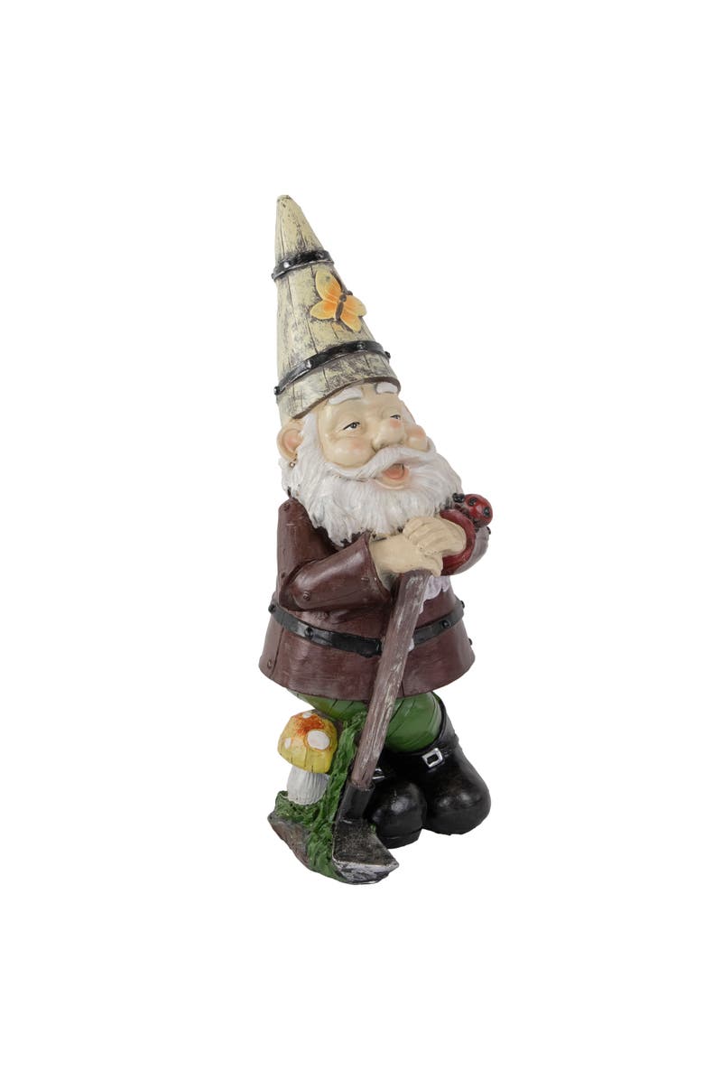 Northlight Gnome with Butterfly and Ladybug Outdoor Garden Statue - 15.25", Alternate, color, Brown