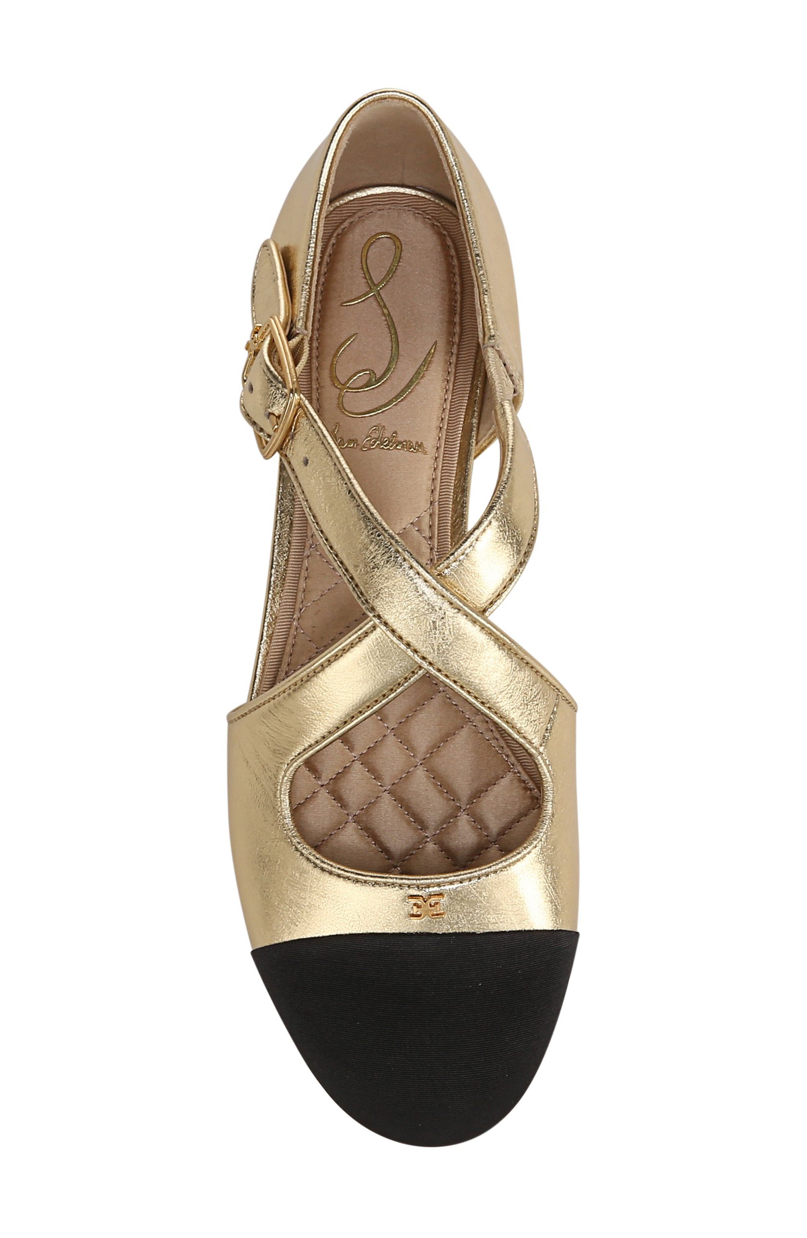 Sam Edelman Roxie Cap Toe Flat, Alternate, color, Gold/ Black