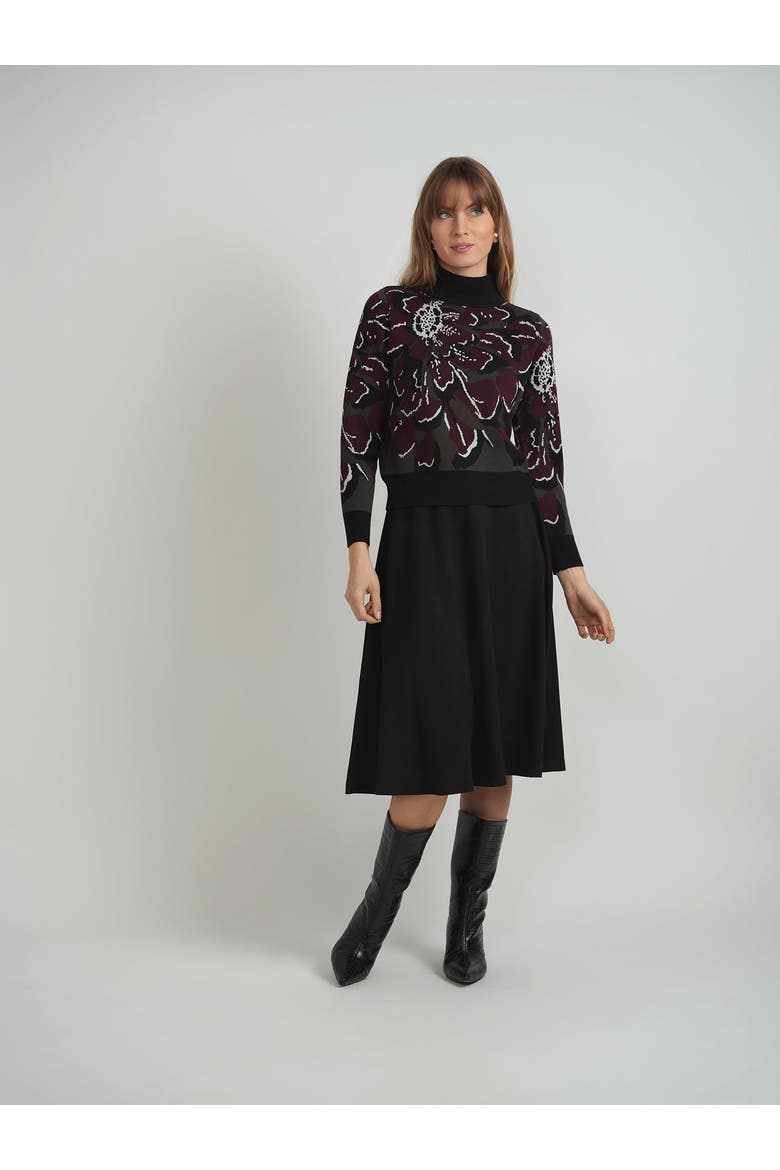 Floral Ribbed Neck Cuffs Knit Sweater, Alternate, color, Black/Dark Wine