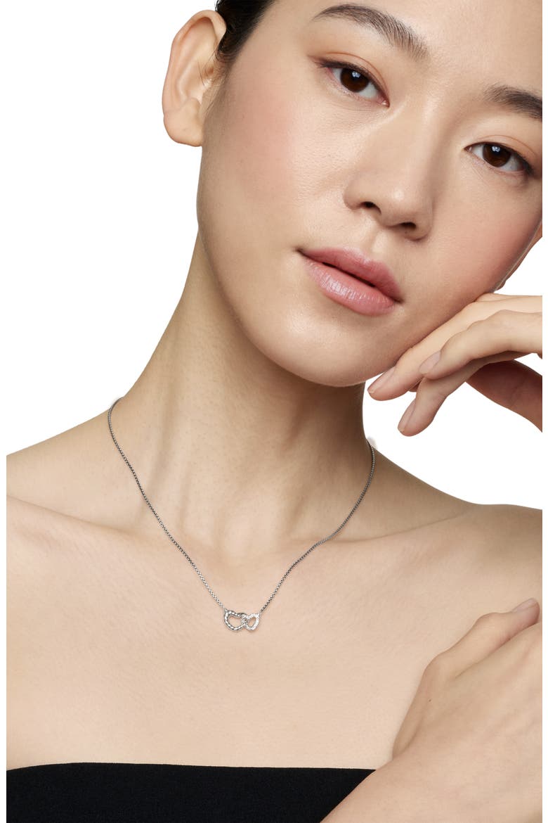 Double Heart Pendant Necklace, Alternate, color, STERLING SILVER