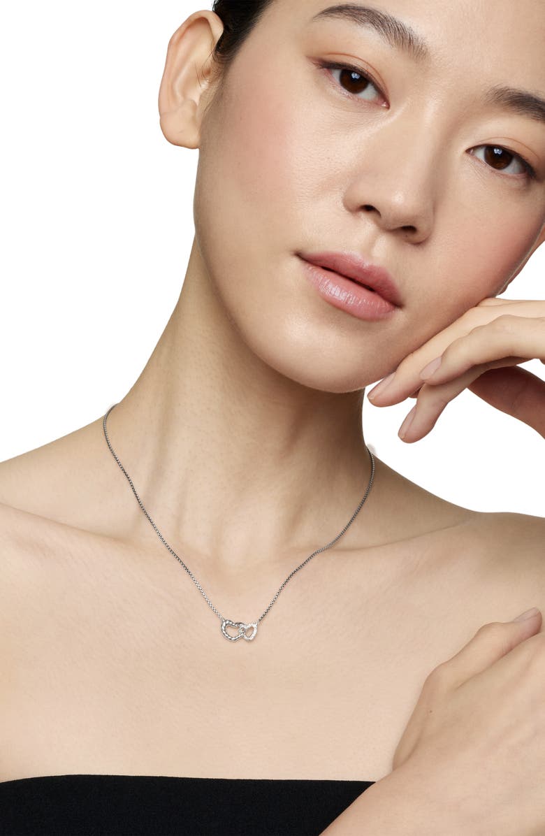 David Yurman Double Heart Pendant Necklace, Alternate, color, Sterling Silver
