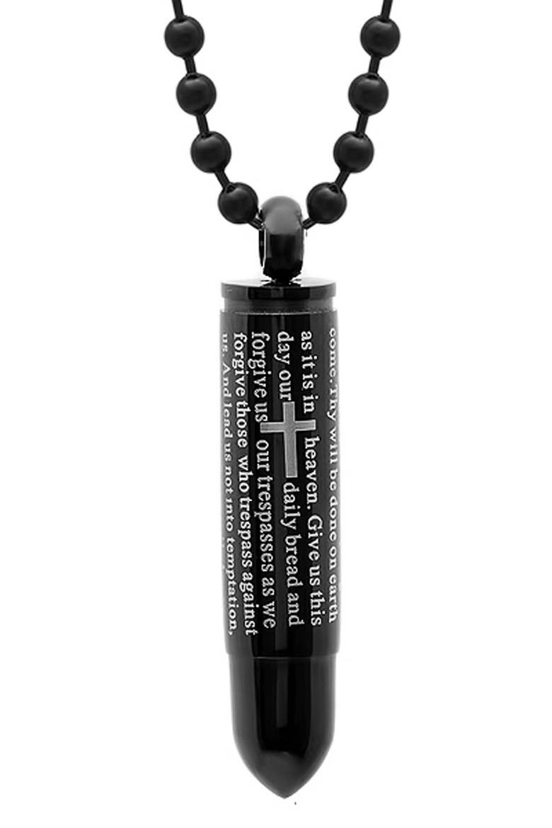 Men's Lord's Prayer Bullet Pendant Necklace, Main, color, BLACK