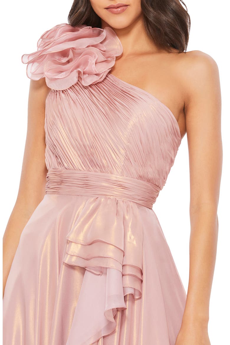 Women's Iridescent One Shoulder Rosette Ball Gown, Alternate, color, ROSE GOLD