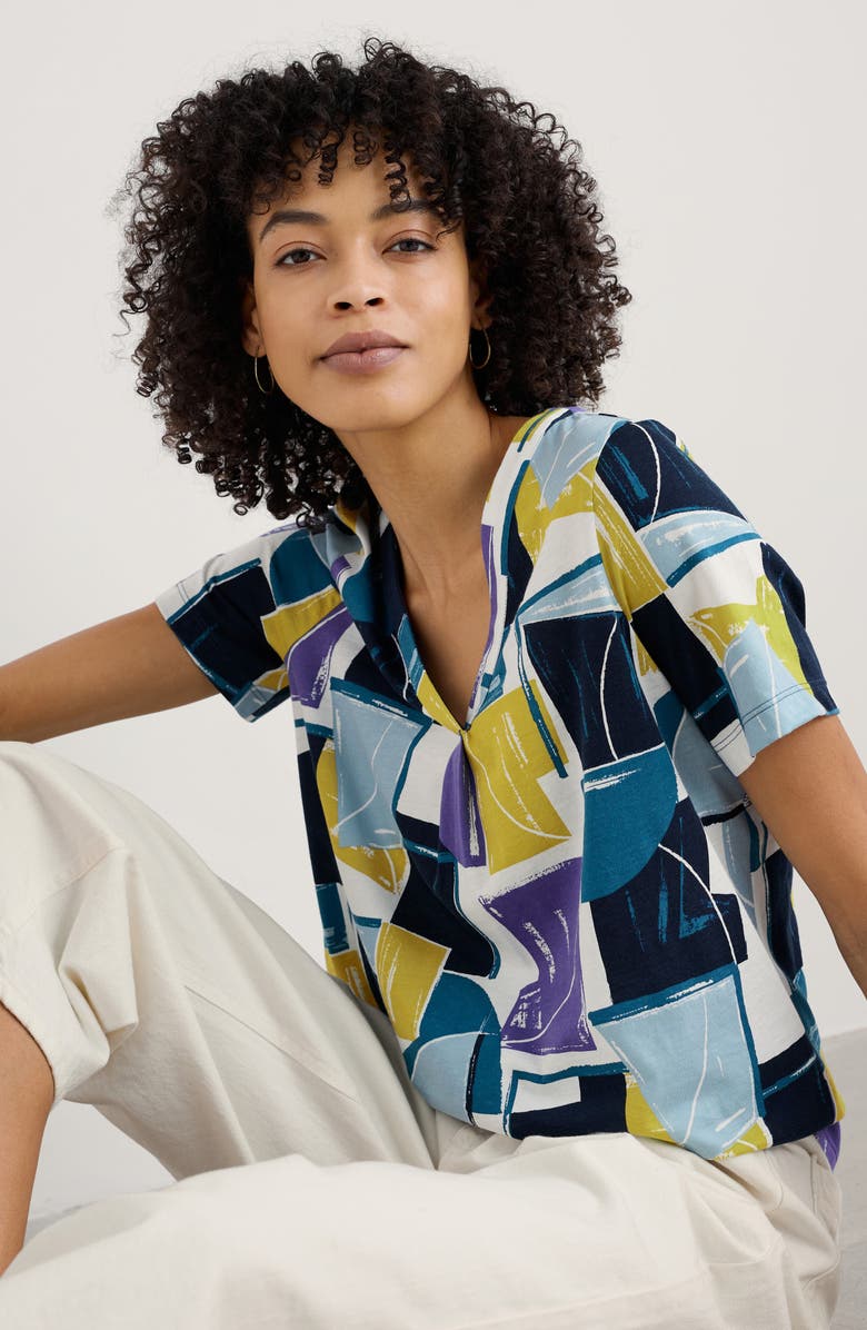 Seasalt Cornwall Barnoon Collage Print Top, Alternate, color, Block Shapes Bilberry