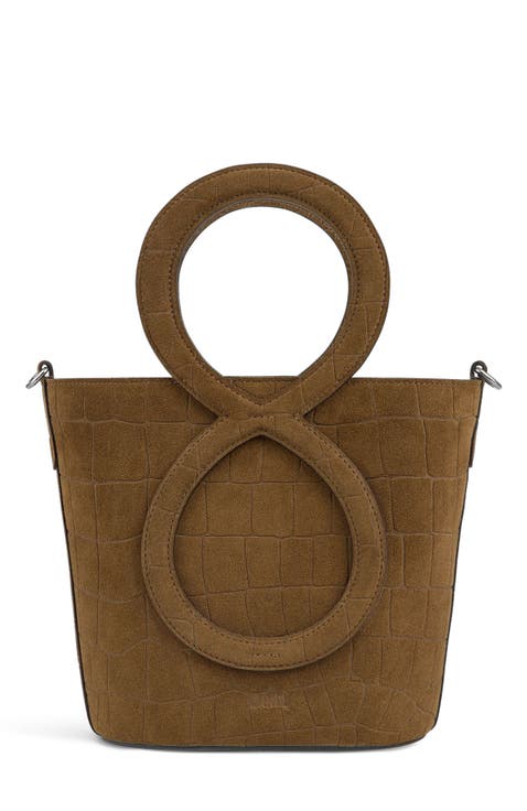 Infinity Bag - Coffee Brown Croc Embossed Suede