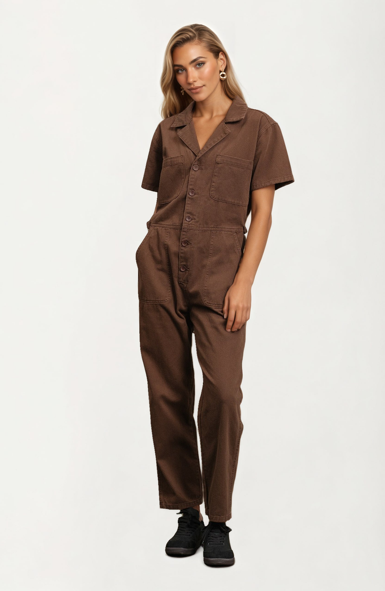 Knit and Lounge Short Sleeve Utility Jumpsuit, Alternate, color, 