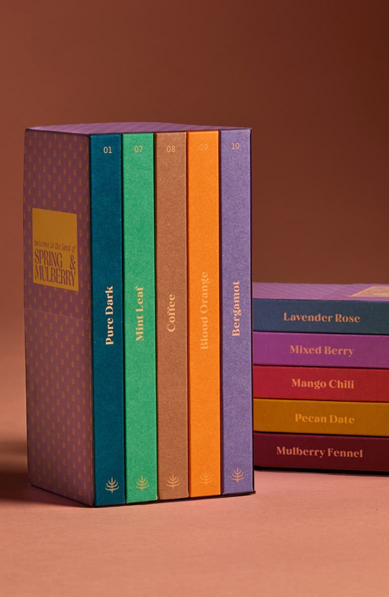 Spring & Mulberry Ultimate Collection Date Sweetened Dark Chocolate Bars 10-Piece Gift Box, Alternate, color,