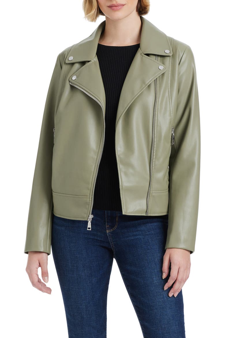 Asymmetric Zip Faux Leather Jacket, Alternate, color, SAGE