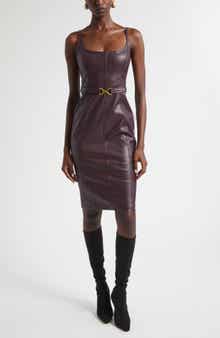 L'AGENCE Halia Belted Faux Leather Midi Dress