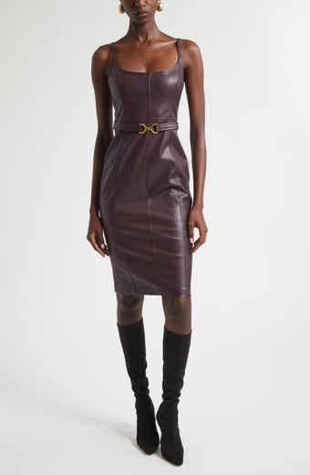 L'AGENCE Halia Belted Faux Leather Midi Dress