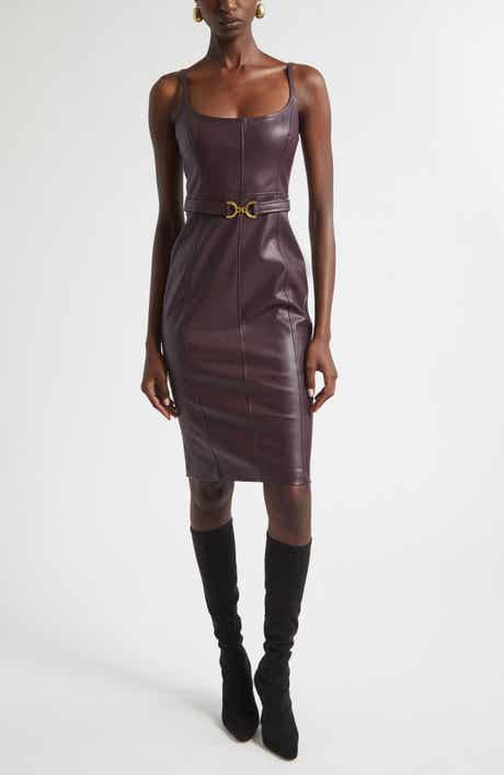 L'AGENCE Halia Belted Faux Leather Midi Dress