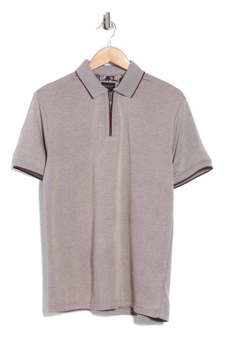 Brown With Tipping Short Sleeve Polo, Alternate, color, BROWN/GREY