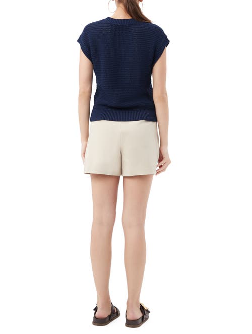 Trina Turk Yuri Open Knit Short Sleeve Pullover In Blue