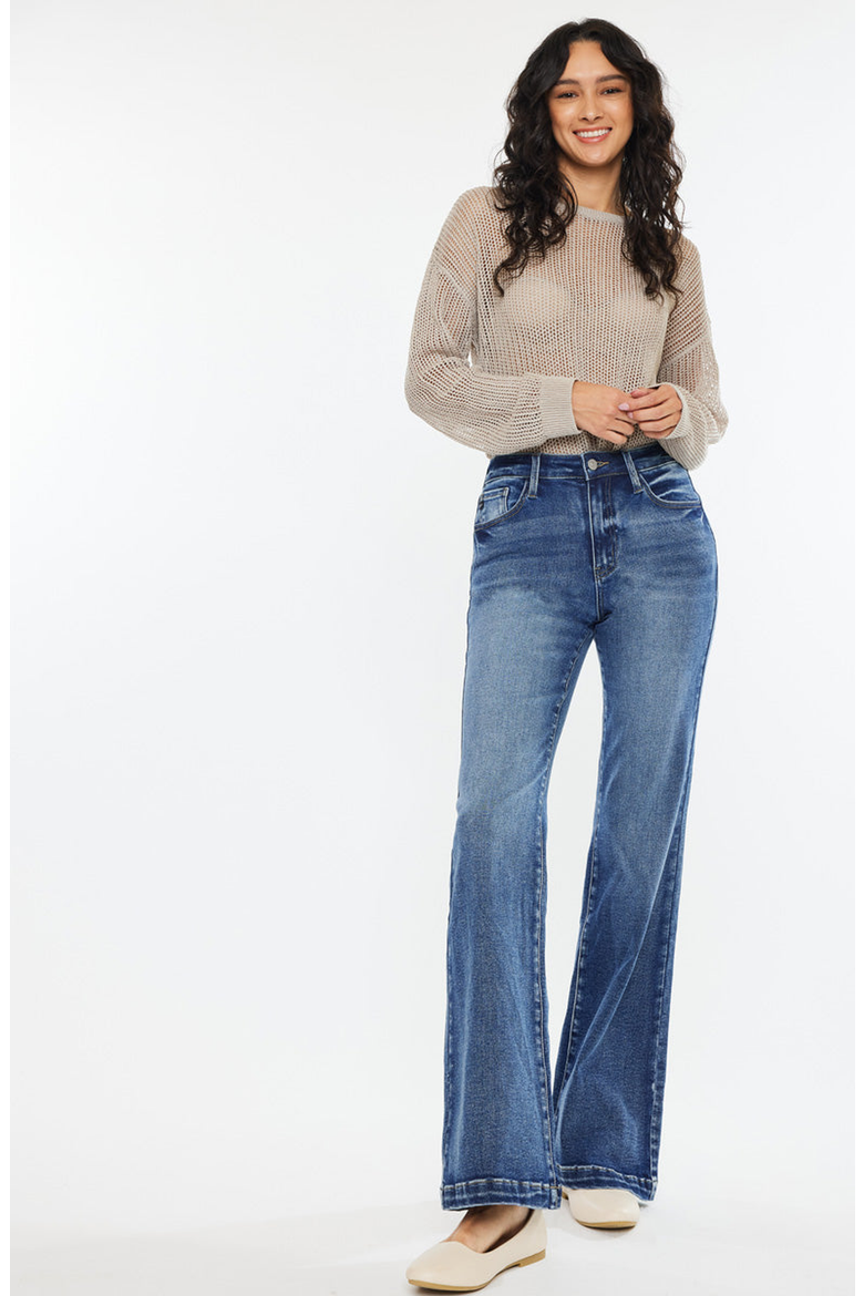 Avonlea Essentials High Rise Wide Leg Flare Jeans, Alternate, color, Dark Wash