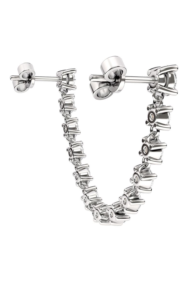 Lab Created Diamond Rope Chain Single Earring with Two Round Studs, Alternate, color, 18K WHITE GOLD