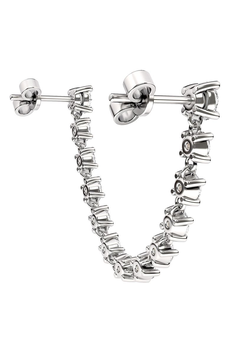 HauteCarat Lab Created Diamond Rope Chain Single Earring with Two Round Studs, Alternate, color, 18K White Gold