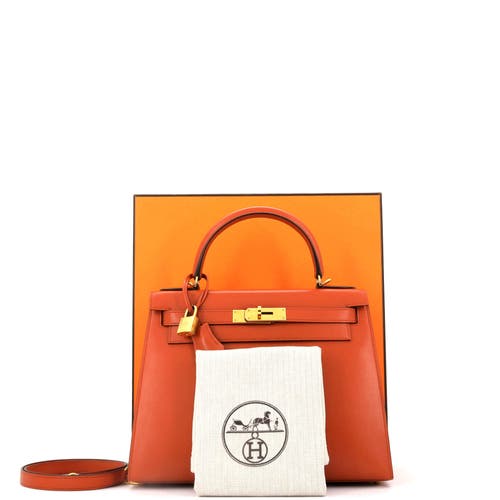 Pre-owned Hermes  Hermes Kelly Handbag Orange Tadelakt With Gold Hardware 28 In Brown