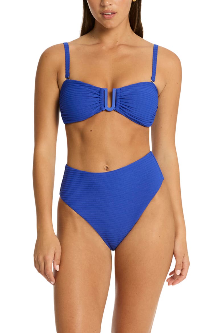 Retro High Waist Bikini Bottoms, Alternate, color, COBALT