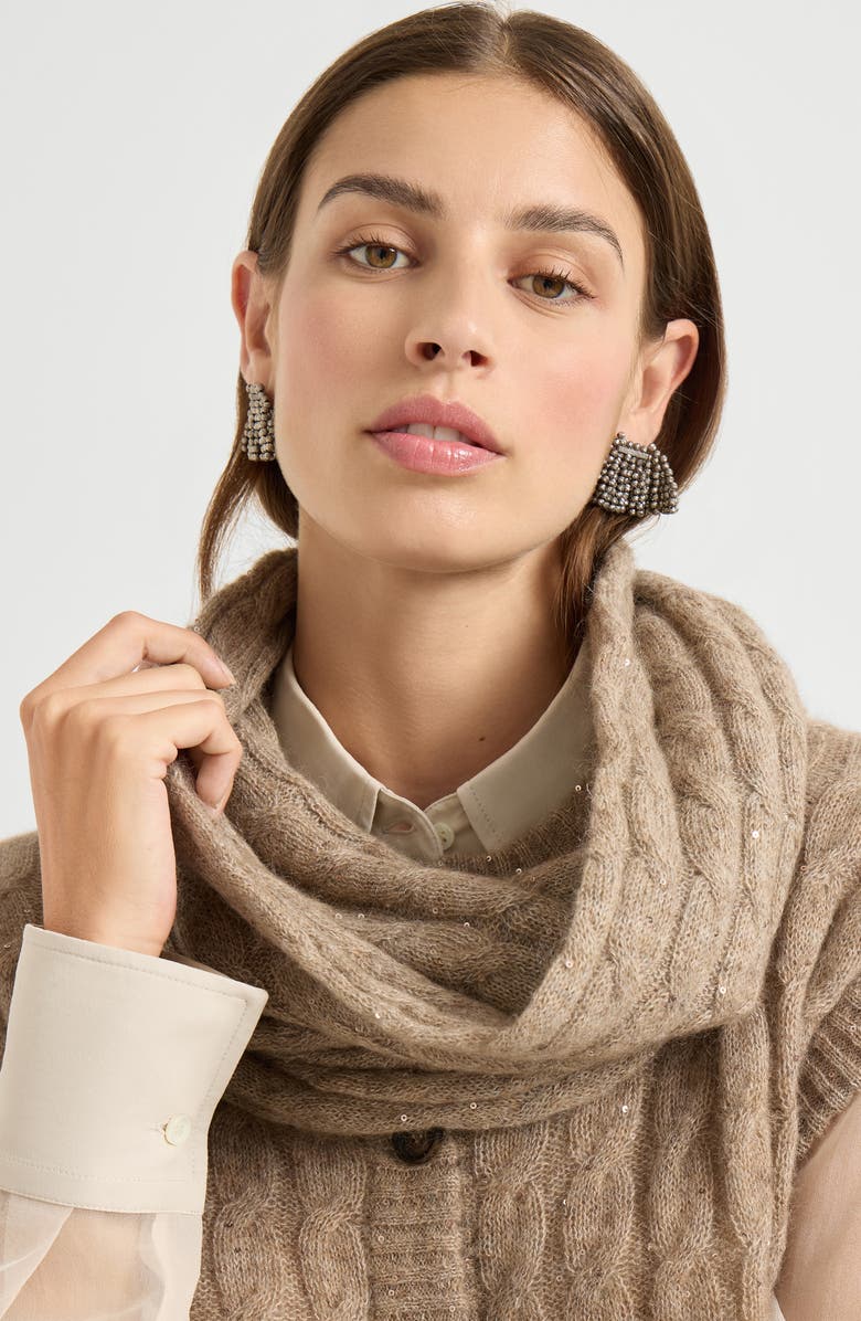 Brunello Cucinelli Dazzling knit neck warmer, Alternate, color, Brown