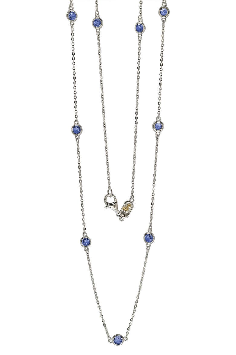 Sterling Silver Blue Sapphire Station Necklace, Main, color, BLUE