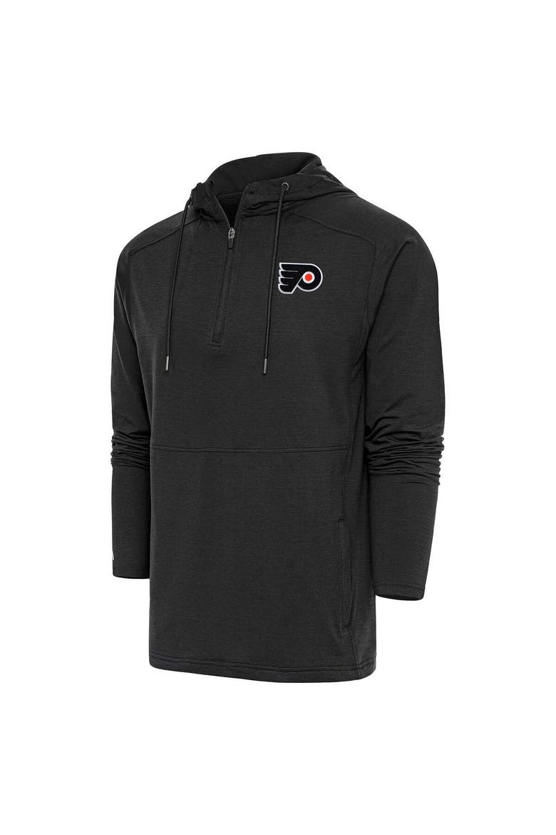 Men's Antigua Heather Black Philadelphia Flyers Spikes Raglan Quarter-Zip Hoodie, Alternate, color, Heather Black