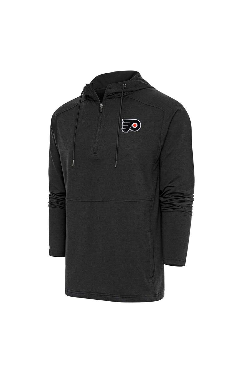 ANTIGUA Men's Antigua Heather Black Philadelphia Flyers Spikes Raglan Quarter-Zip Hoodie, Alternate, color, Heather Black