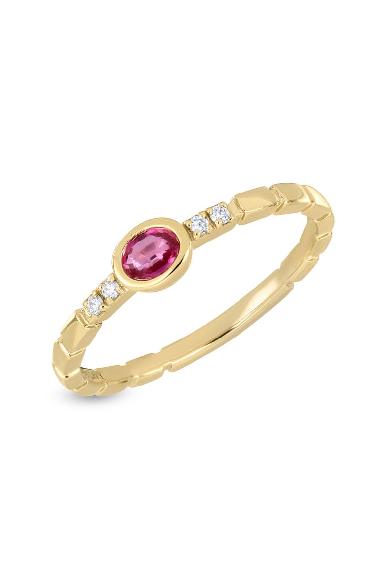 18K Gold El Mar Gemstone and Natural Diamond Stackable Ring, Main, color, 18K YELLOW GOLD/DIAMOND/RUBY
