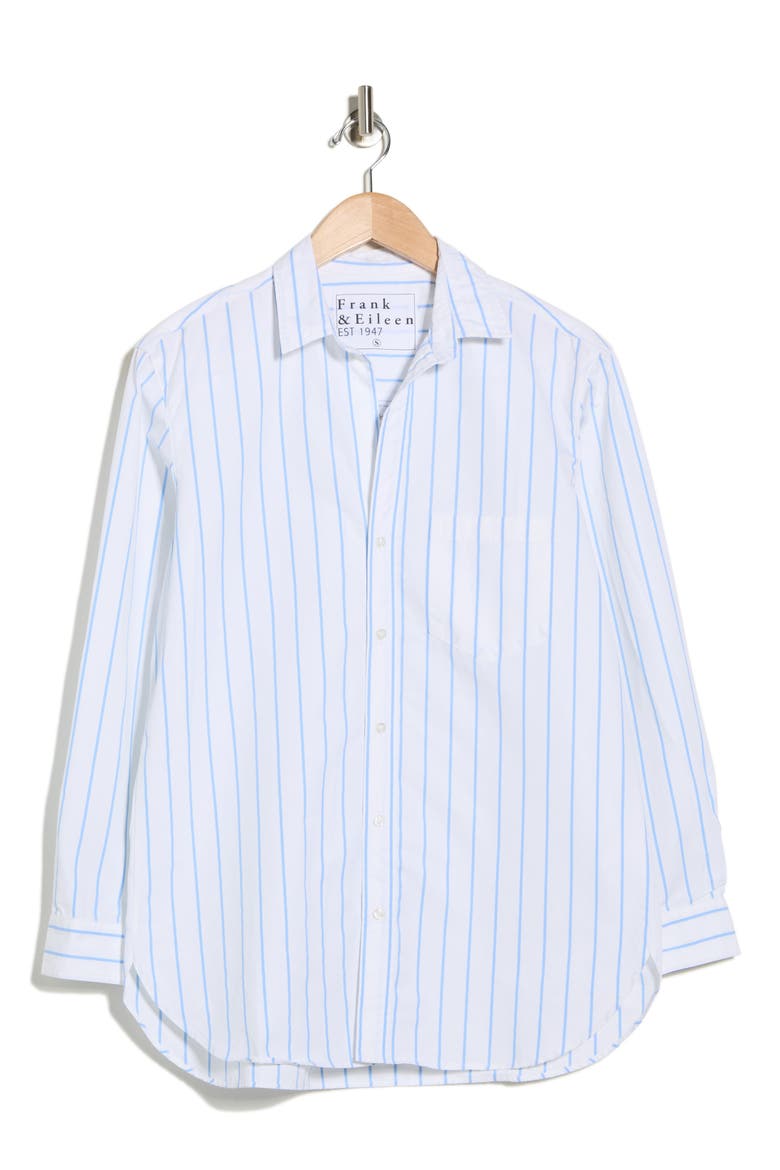 Boyfriend Button-Up Shirt, Alternate, color, WHITE W/ BLUE STRIPE