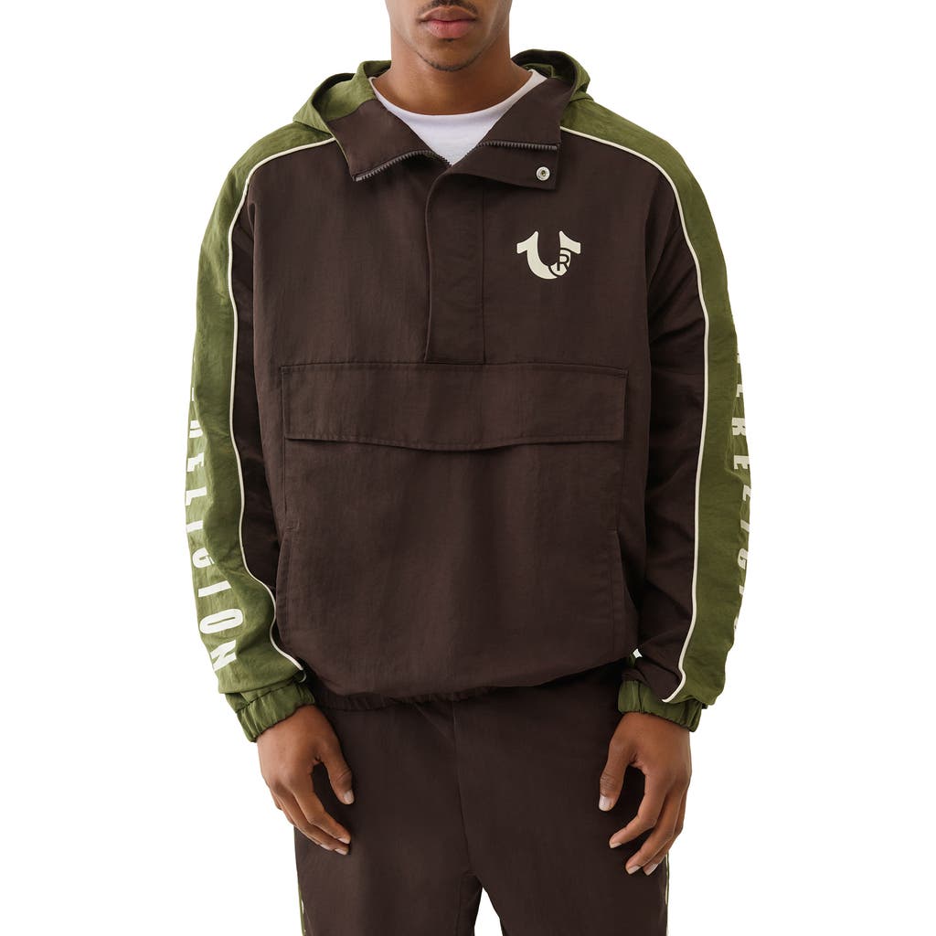 True Religion Colorblock Anorak Pullover Jacket In Brown