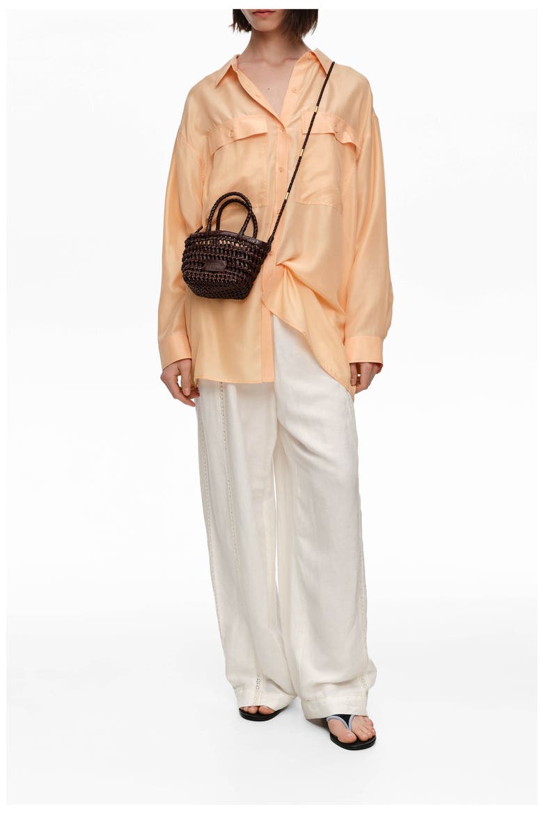 Oversized Silk Long Shirt, Alternate, color, ORANGE