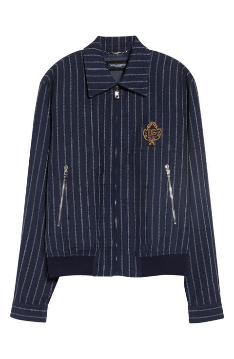 Pinstripe Embroidered Harrington Jacket