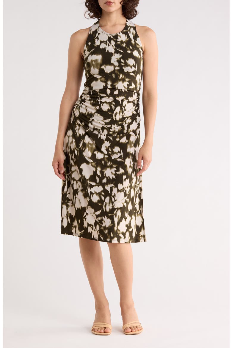 Ruched Halter Midi Dress, Main, color, OLIVE TAN FLORAL
