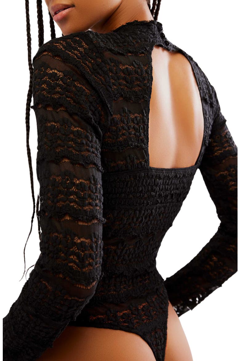 Angelina Floral Lace Detail Bodysuit, Alternate, color, BLACK