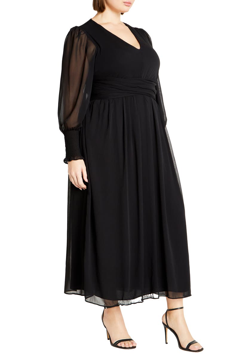 City Chic Selena Long Sleeve Chiffon Maxi Dress, Alternate, color, Black